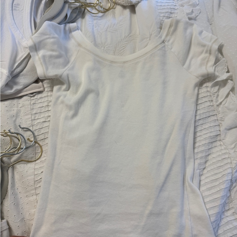 Brandy Melville White Short Sleeve Tee off the shoulder